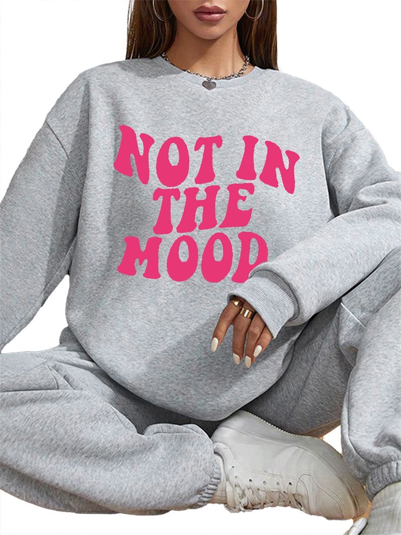 Women Basic Casual Pullover Spring Autumn Long Sleeve Pink Letter Printed Round Neck