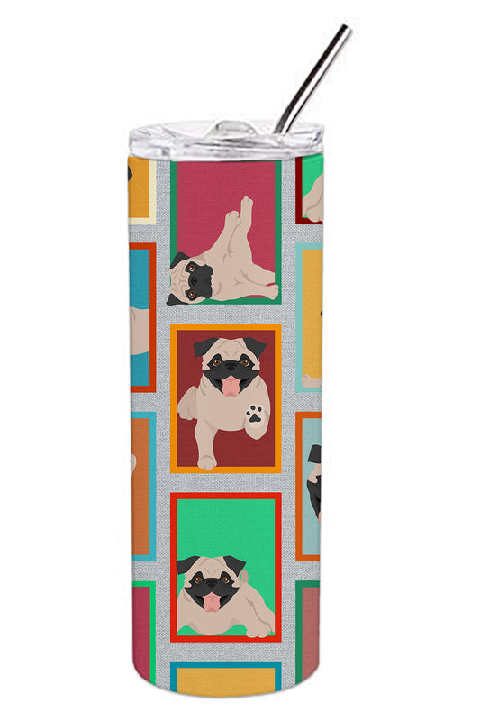 Lots of Fawn Pug Stainless Steel Skinny Tumbler Vacuum Double Walled Reusable Insulated Tumbler Travel Cup for Coffee Cocktails Gift with Lid, 20 oz