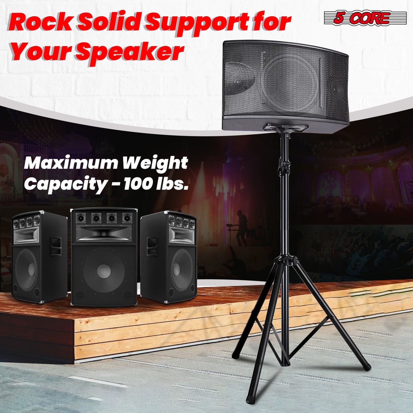 5 Core Speaker Stand Tripod Floor Tall Pair Adjustable Up to 72 Inch DJ Studio Monitor Stands Pole Mount  - SS ECO 2PK WoB