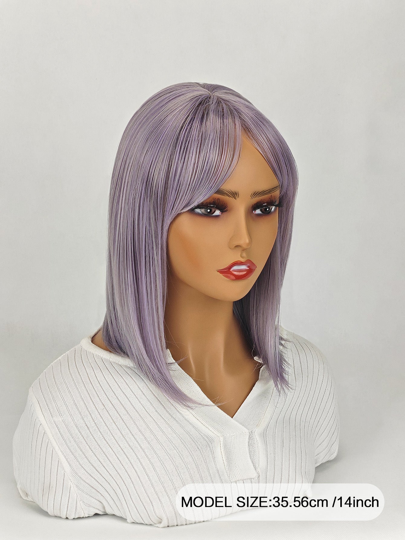 Medium-length straight hair fully machined bangs wig 14 inches natural black heat-resistant fiber high temperature silk wig dyeable and permable bangs synthetic wig