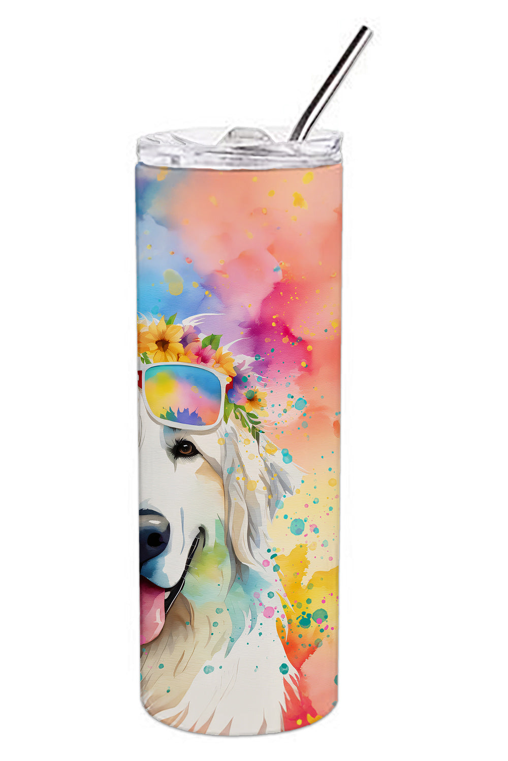 Great Pyrenees Hippie Dawg Stainless Steel Skinny Tumbler Vacuum Double Walled Reusable Insulated Tumbler Travel Cup for Coffee Cocktails Gift with Lid, 20 oz