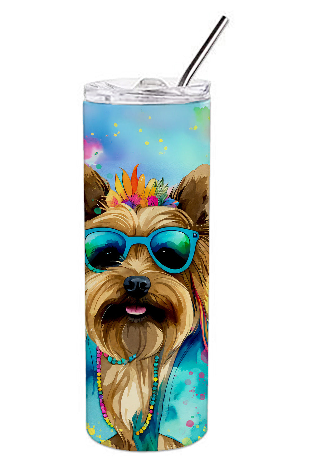 Cairn Terrier Hippie Dawg Stainless Steel Skinny Tumbler Vacuum Double Walled Reusable Insulated Tumbler Travel Cup for Coffee Cocktails Gift with Lid, 20 oz