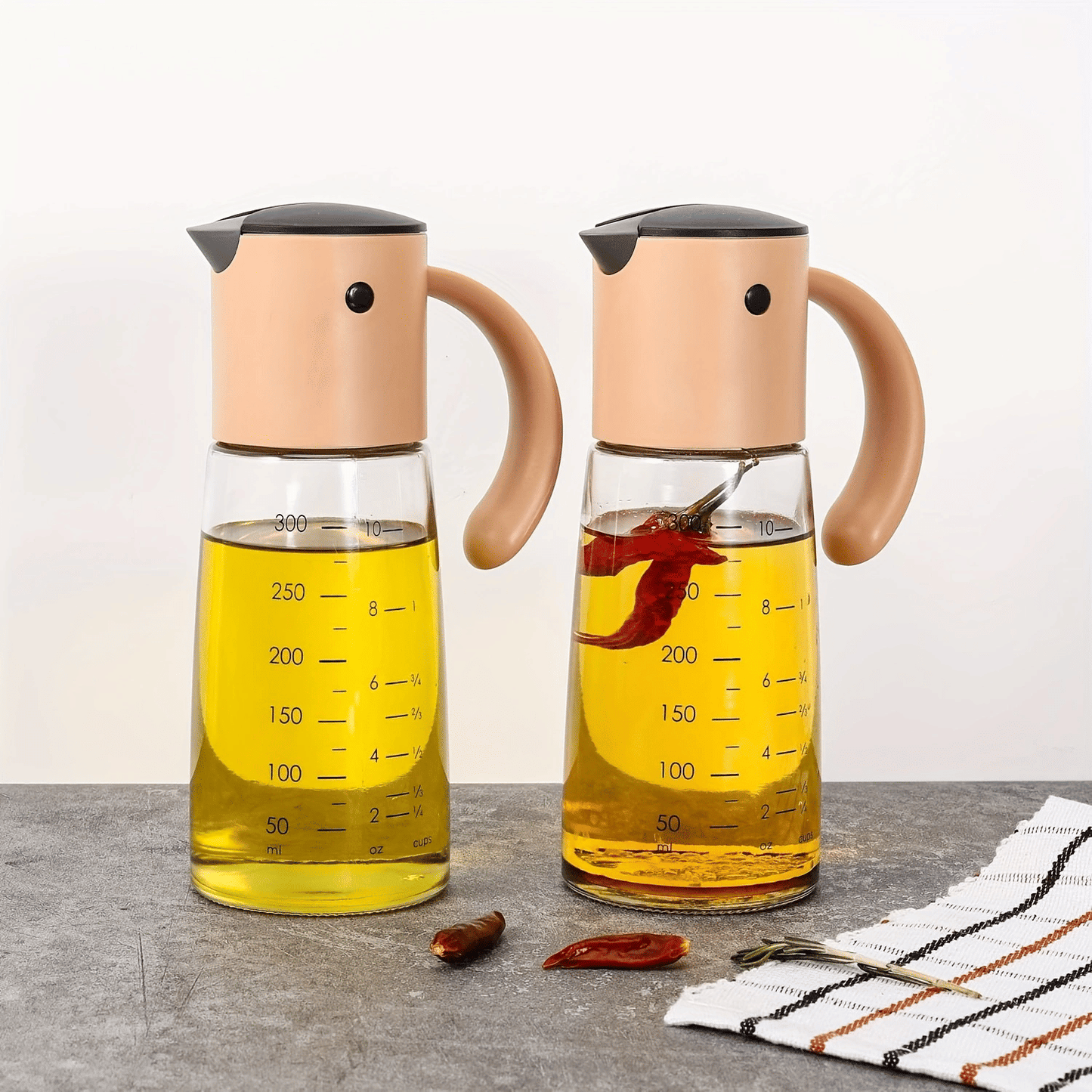 Oil & Vinegar Dispenser Condiment Dispensing Kitchen Cruet for Barbecue,Cooking, Baking,Roasting,Grill Nude 10oz Non-Drip Spout Oil dispenser set