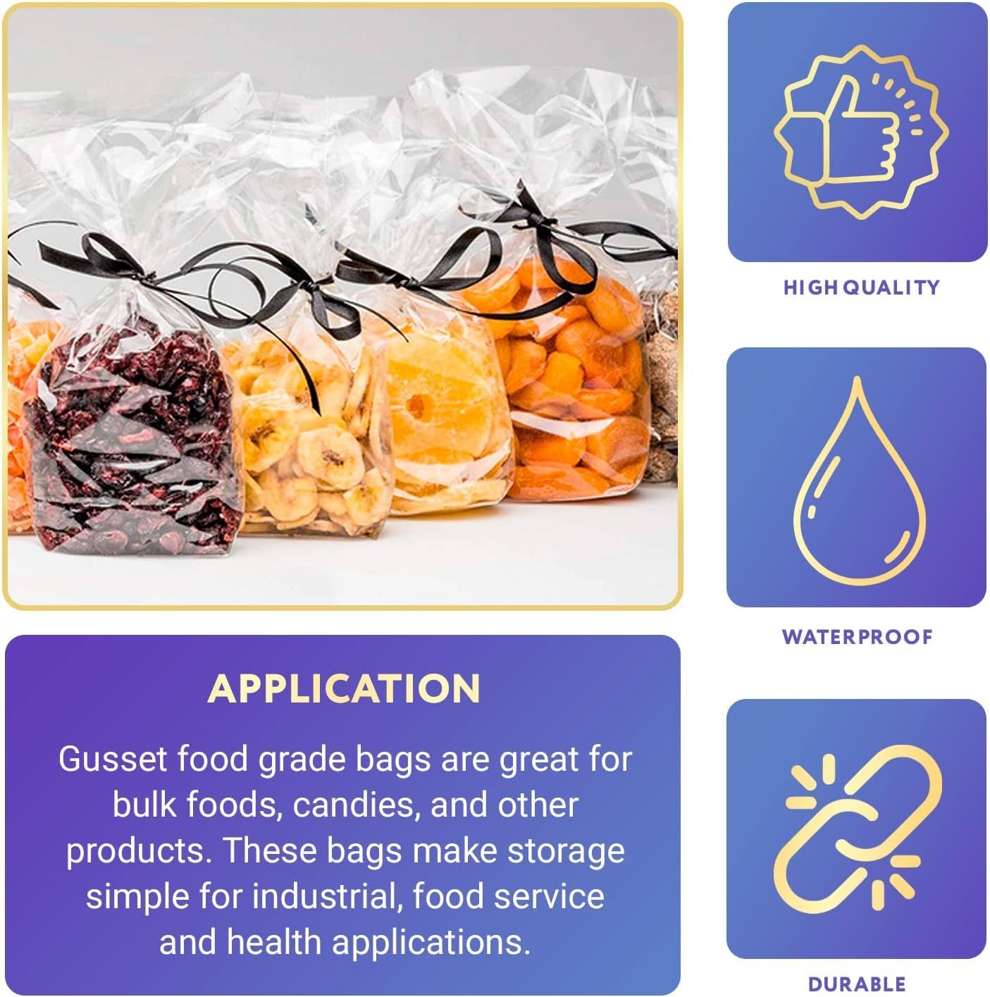 Pack of 1000 Jumbo Gusseted Poly Bags 10 x 6 x 20 Clear Polyethylene Bags 10x6x20 USDA Approved; 1 Mil. Expandable Ultra Thin Design. Side Gusset Bags for Industrial; Food Service.