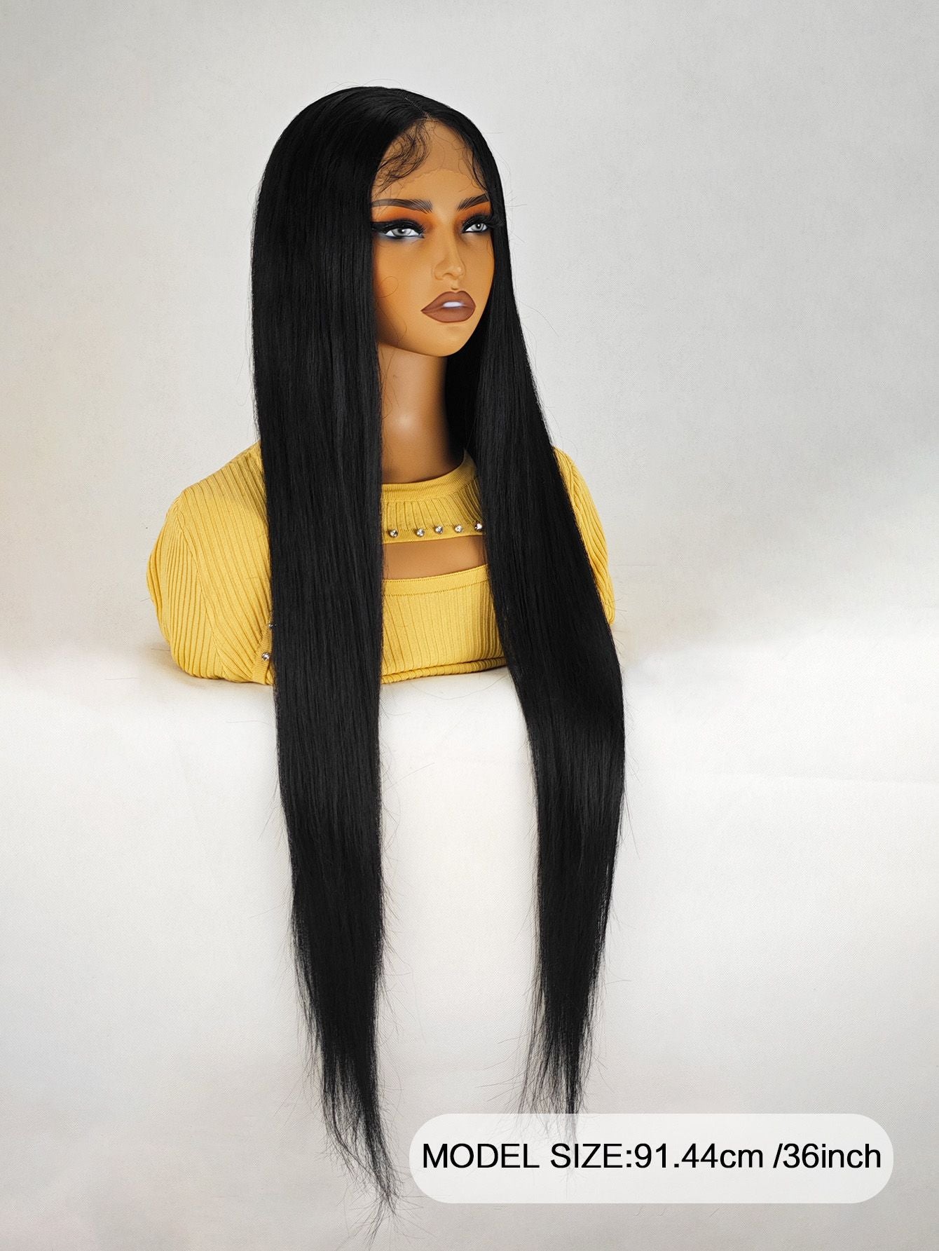 36 Inch Yaki Straight Lace FrontSynthetic Wig with Middle Parting andBaby Hair for Women