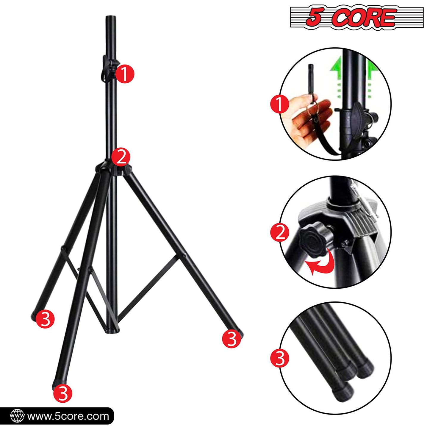 5 Core Speaker Stand Tripod Floor Adjustable Up to 60 Inch DJ Studio Monitor Stands Pole Mount- SS HD 1PK 5FT