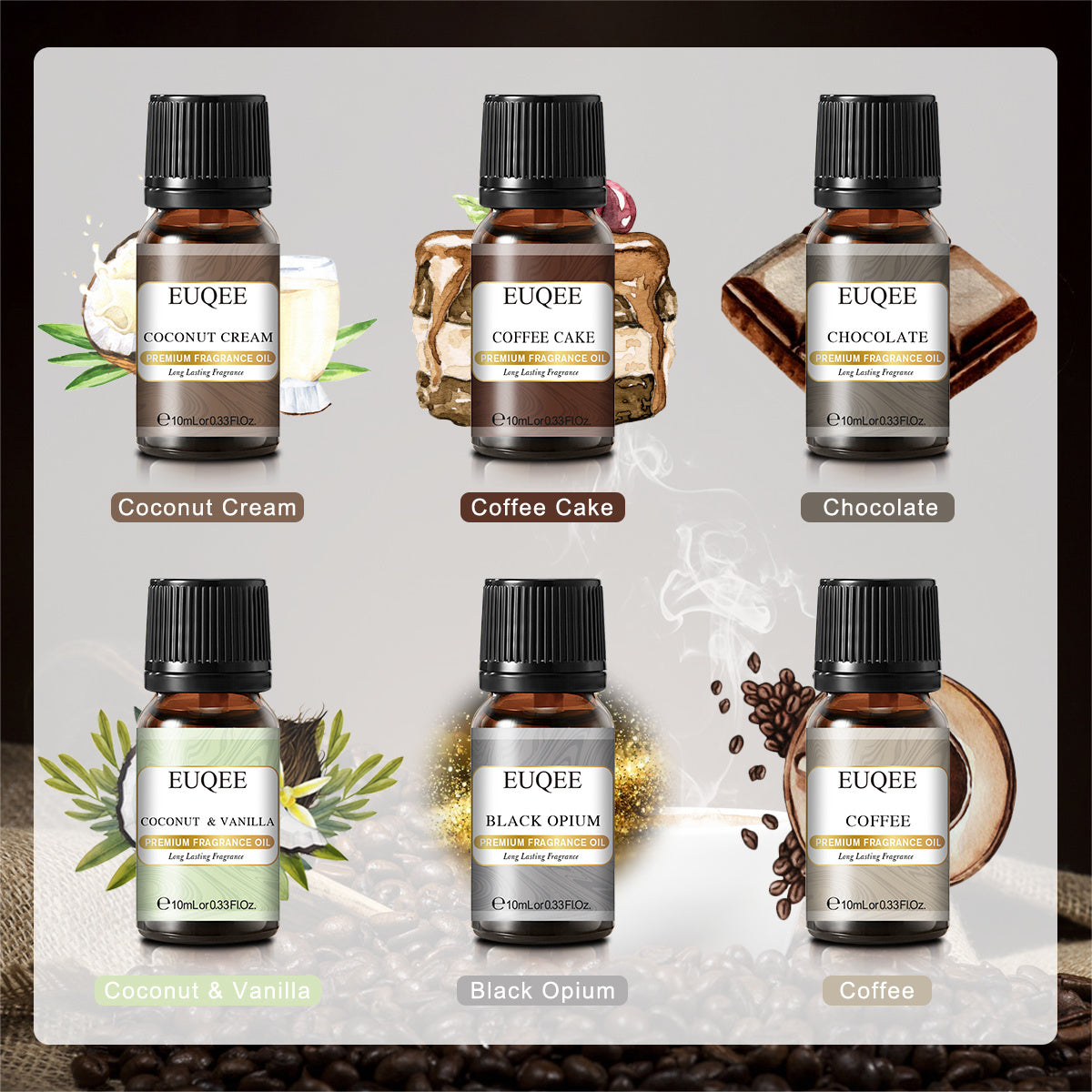 EUQEE 6PCS Fragrance Oil Gift Set For Diffuser Coffee Shop Bakery Harvest Spice Pumpkin Pie Sweet Fruit Aroma Essential Oils