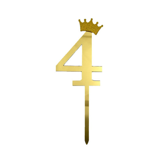 12pcs Number 4 Crown Cake Topper and Gold Acrylic Happy Birthday Cake Toppers for Wedding Anniversary or Birthday Party Decorations