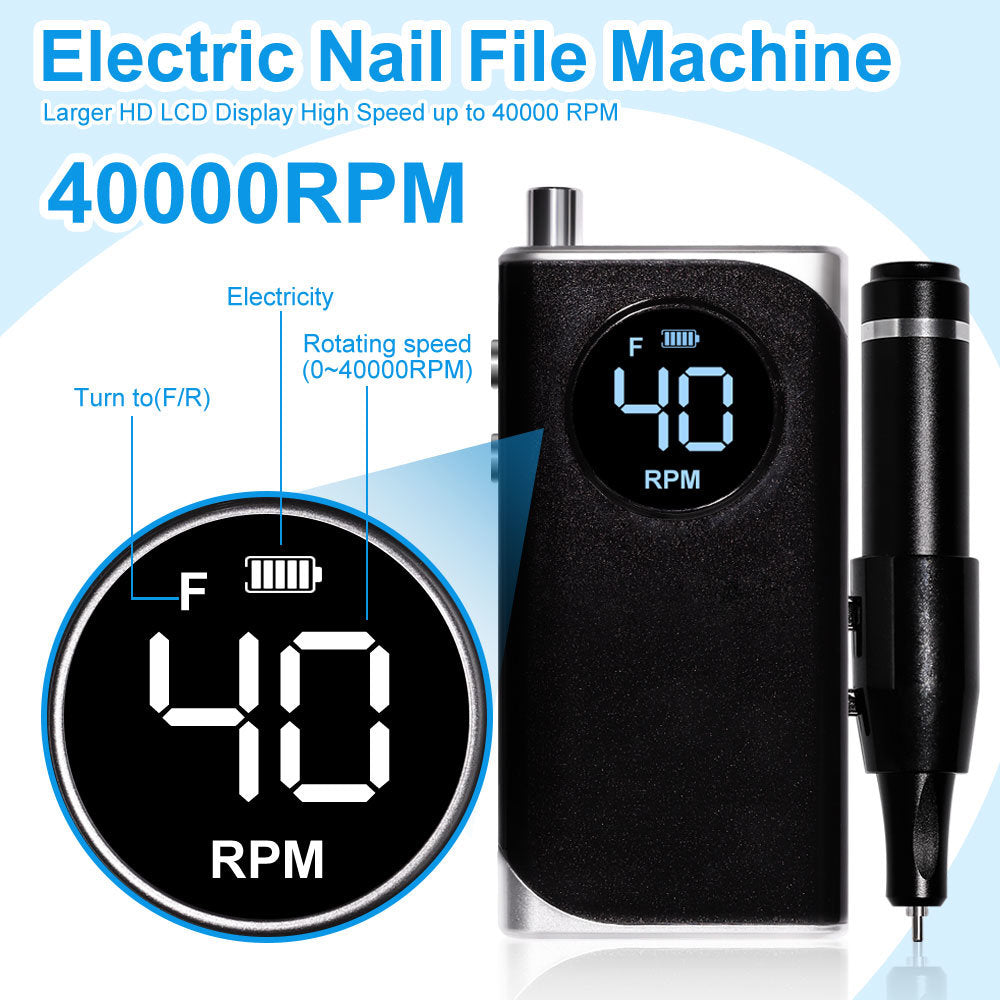 40000RPM Nail Drill Machine Electric Portable Nail File Rechargeable Nail Sander for Gel Nails Polishing For Home Manicure Salon