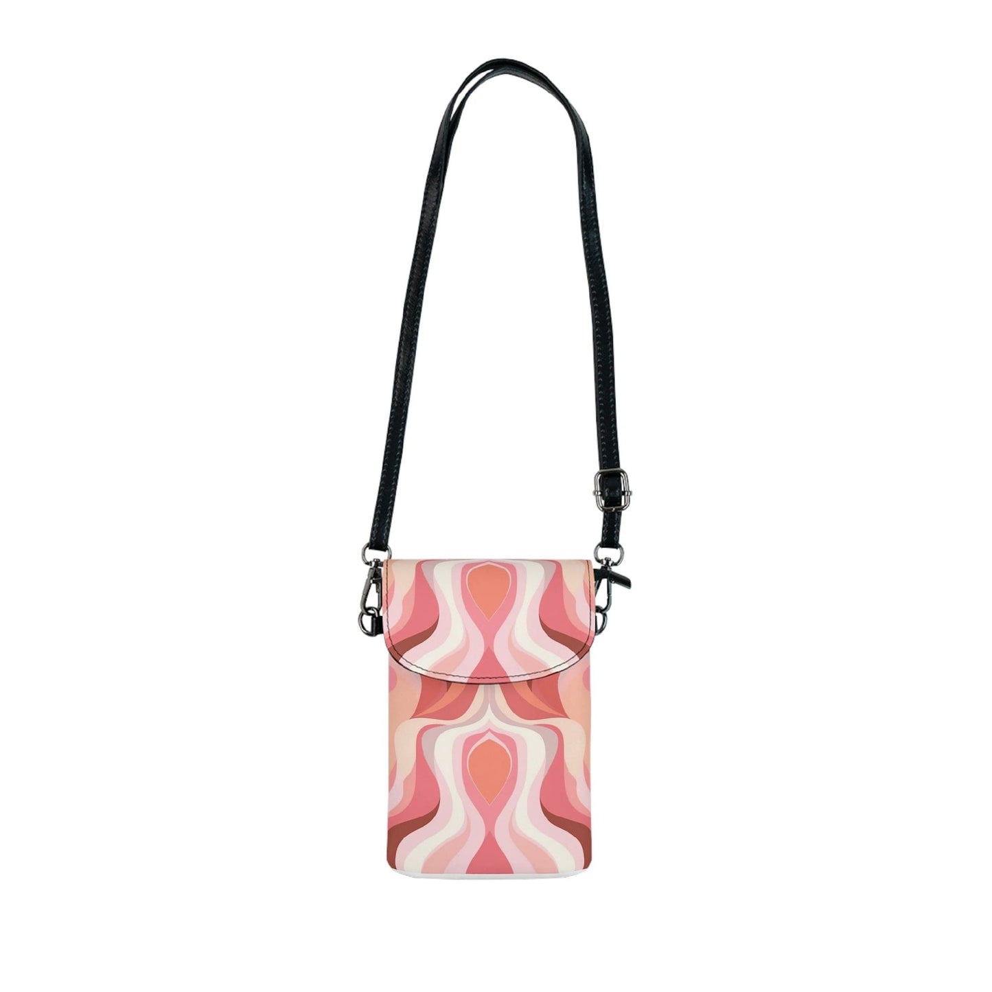 Crossbody Cell Phone Wallet Purse, Boho Pink And White Contemporary Art Lined Pattern