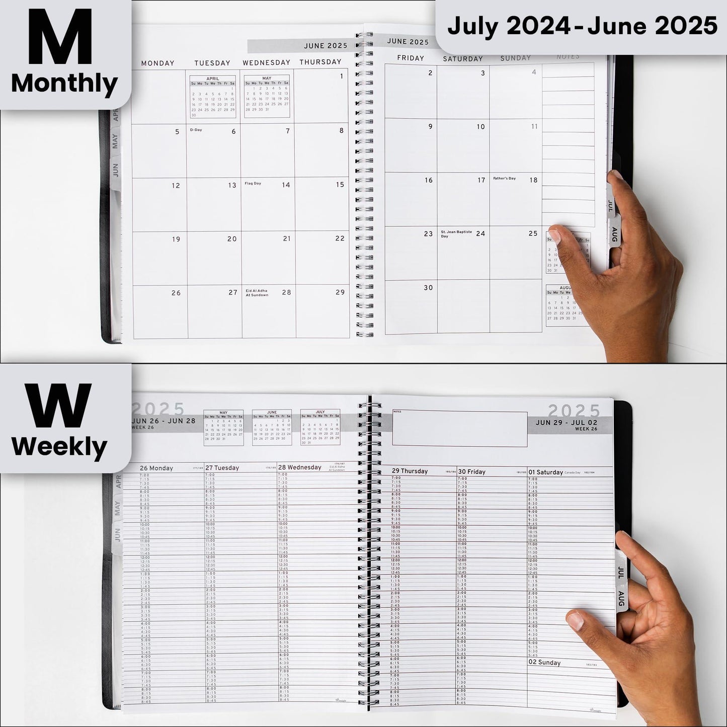 2024 2025 Appointment Book & Planner 8.5 x 11 inches Large Tabbed Daily Hourly Weekly Academic Planner Calendar & Schedule Book 15 Minute time Slots Business & Personal July 2024 to June 2025 (Black)