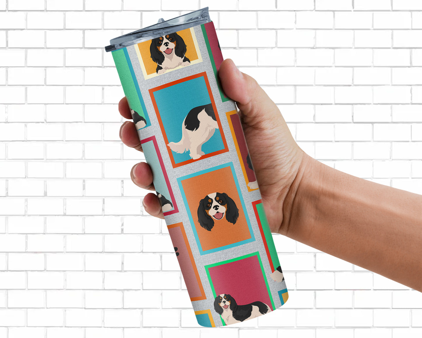 Lots of Tricolor Cavalier Spaniel Stainless Steel Skinny Tumbler Vacuum Double Walled Reusable Insulated Tumbler Travel Cup for Coffee Cocktails Gift with Lid, 20 oz