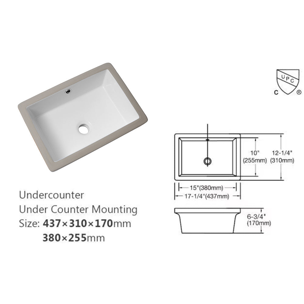 Bathroom Undermount Vessel Sink Pure White Porcelain Ceramic Lavatory Vanity Sink