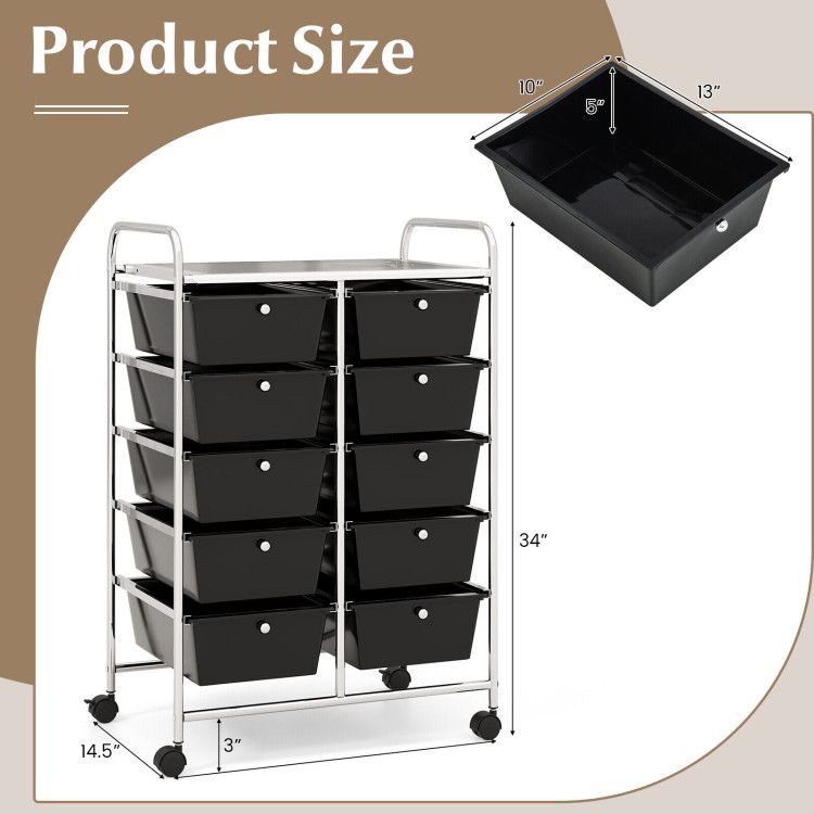 10-Drawer Rolling Storage Cart