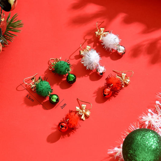 Christmas Themed Pom-Pom Dangle Earrings -  Festive and Fun Accessories for Women