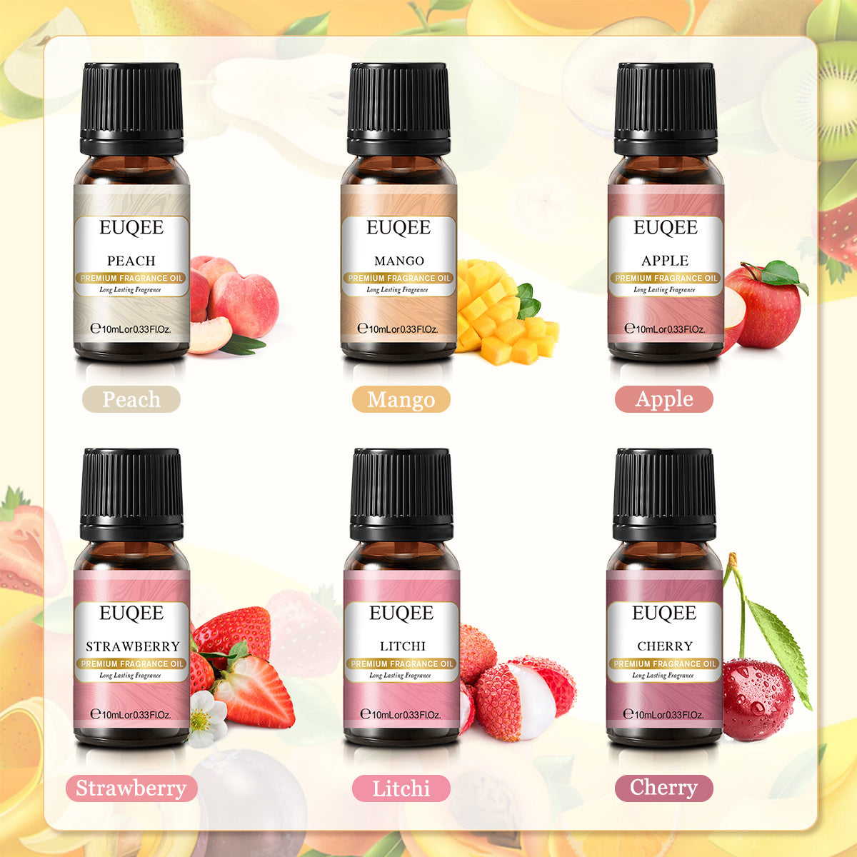 EUQEE 6PCS Fragrance Oil Gift Set For Diffuser Coffee Shop Bakery Harvest Spice Pumpkin Pie Sweet Fruit Aroma Essential Oils