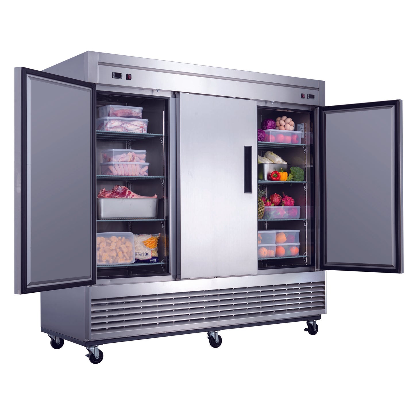 Dukers Commercial Triple Door Bottom Mounted Upright Reach-in Freezer in Stainless Steel 64.8cu.ft.