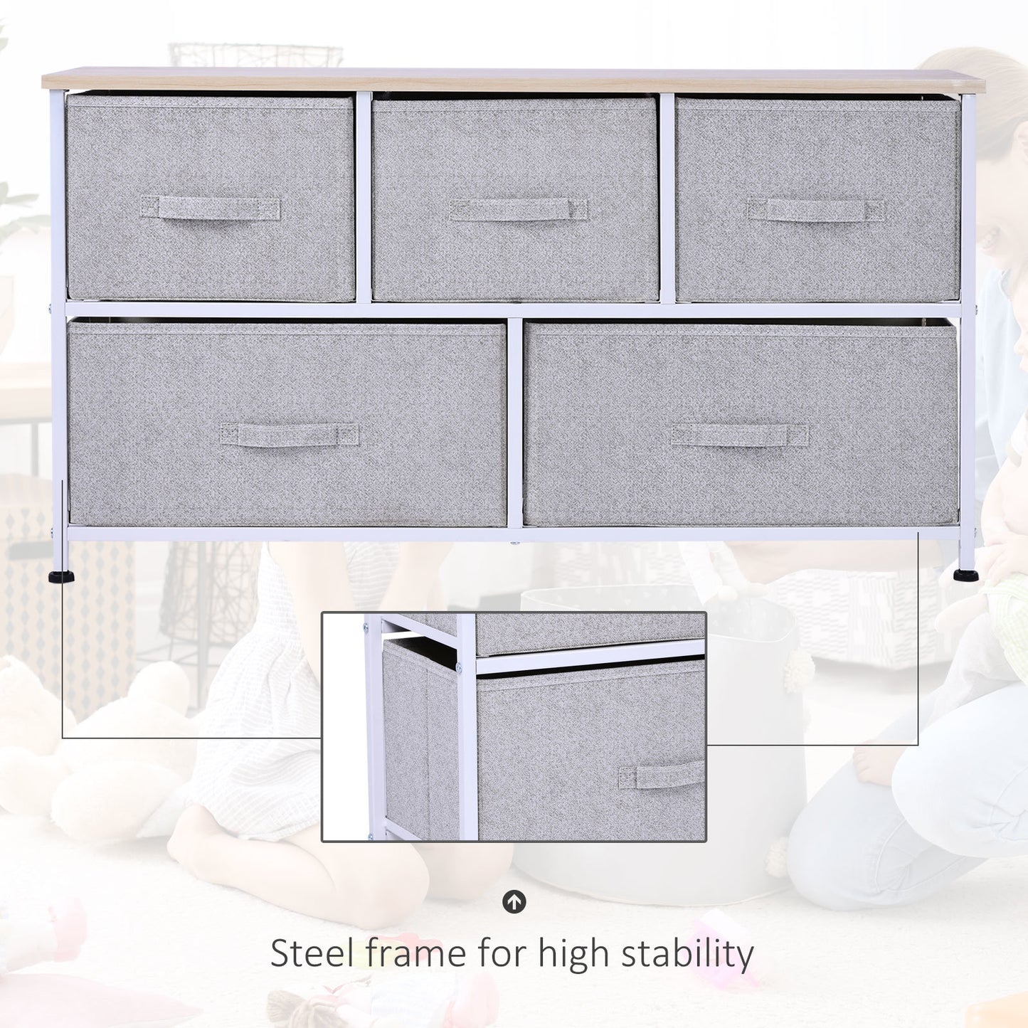 40" L 5 Drawer Horizontal Storage Cube Dresser Unit Bedroom Organizer Livingroom Shelf Tower with Fabric Bins