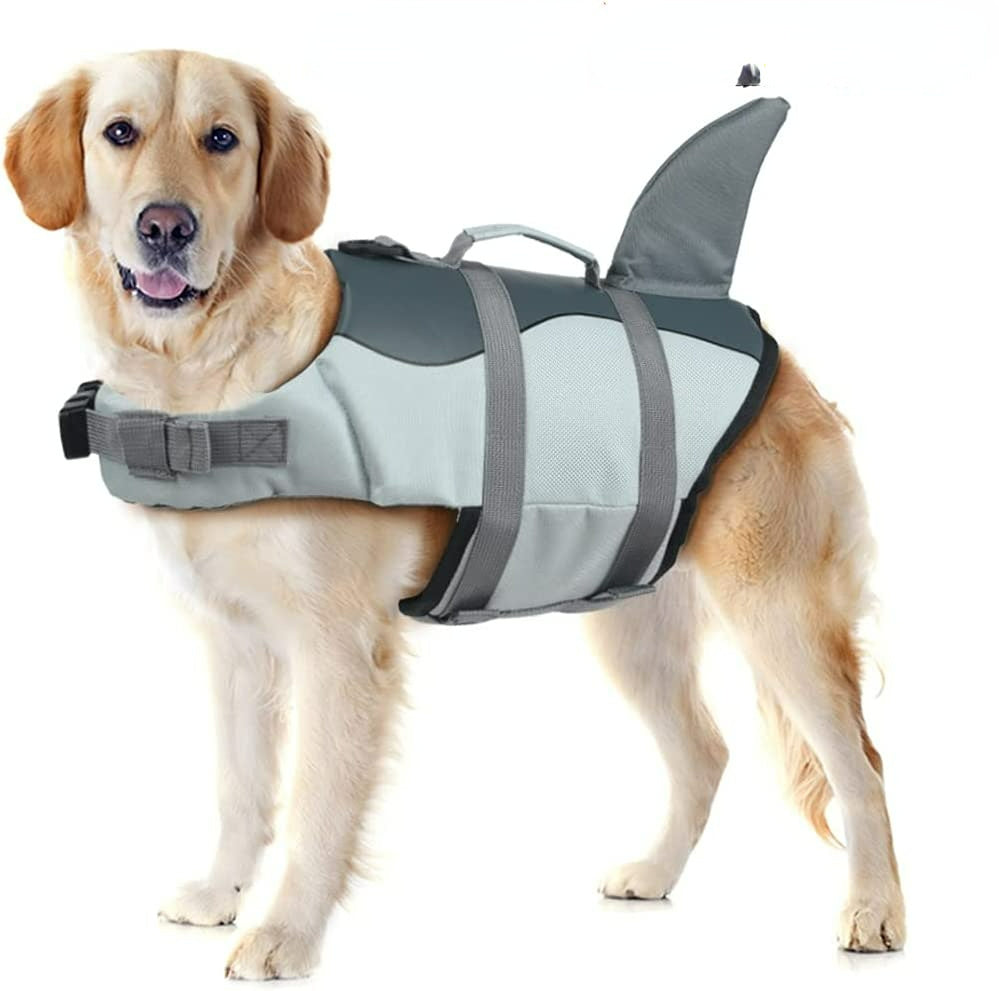 Dog Life Jacket Shark; Dog Lifesaver Vests with Rescue Handle for Small Medium and Large Dogs; Pet Safety Swimsuit Preserver for Swimming Pool Beach Boating