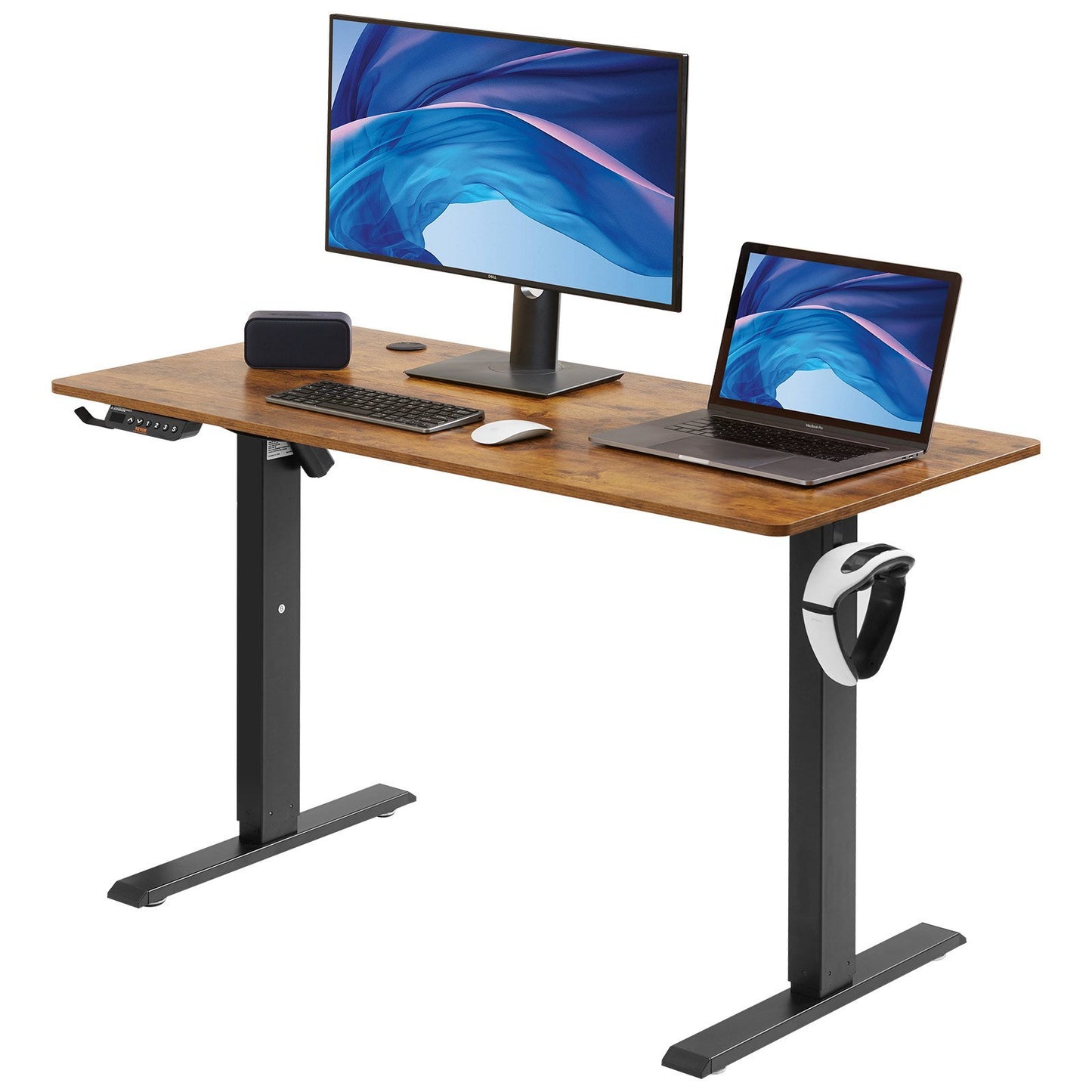 VEVOR Height Adjustable Desk, 55.1 x 23.6 in, 3-Key Modes Electric Standing Desk,Whole Piece Desk Board, Sturdy Dual Metal Frame, Max. Bearing 180 LBS Computer Sit Stand up Desk, for Home and Office