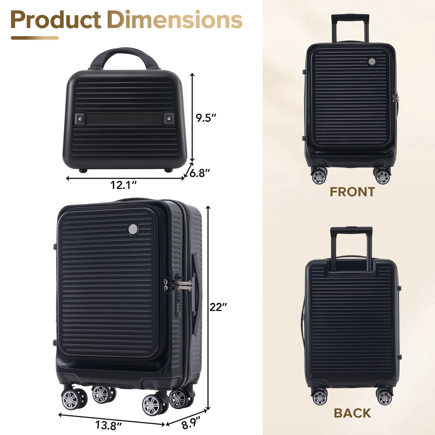 Carry-on Luggage 20 Inch Front Open Luggage Lightweight Suitcase with Front Pocket and USB Port, 1 Portable Carrying Case