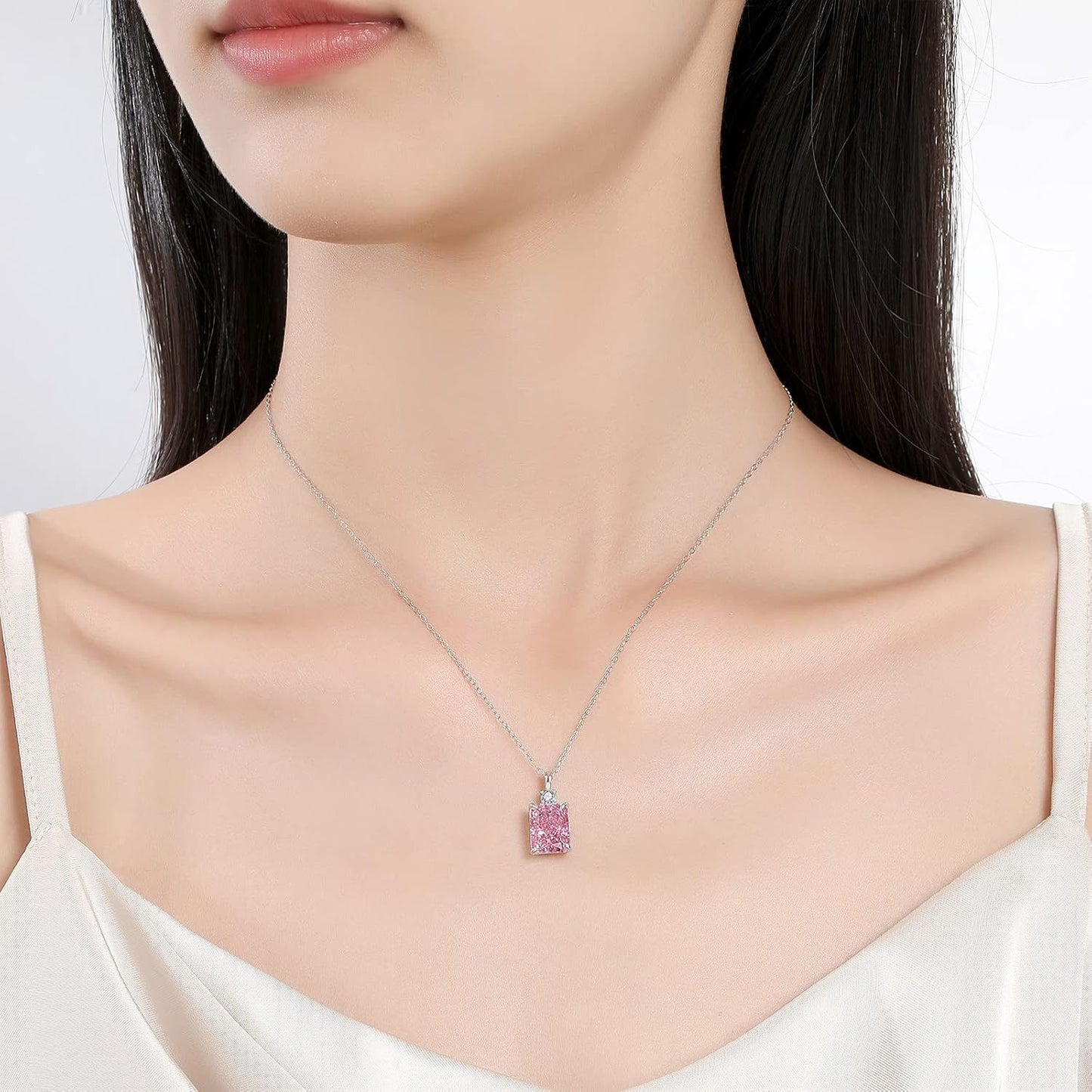 Lab Simulated Diamond Necklace for Women 925  Sterling Silver Radiant Cut 3.5Ct Pendant 18K White Gold Plated Jewelry Gifts