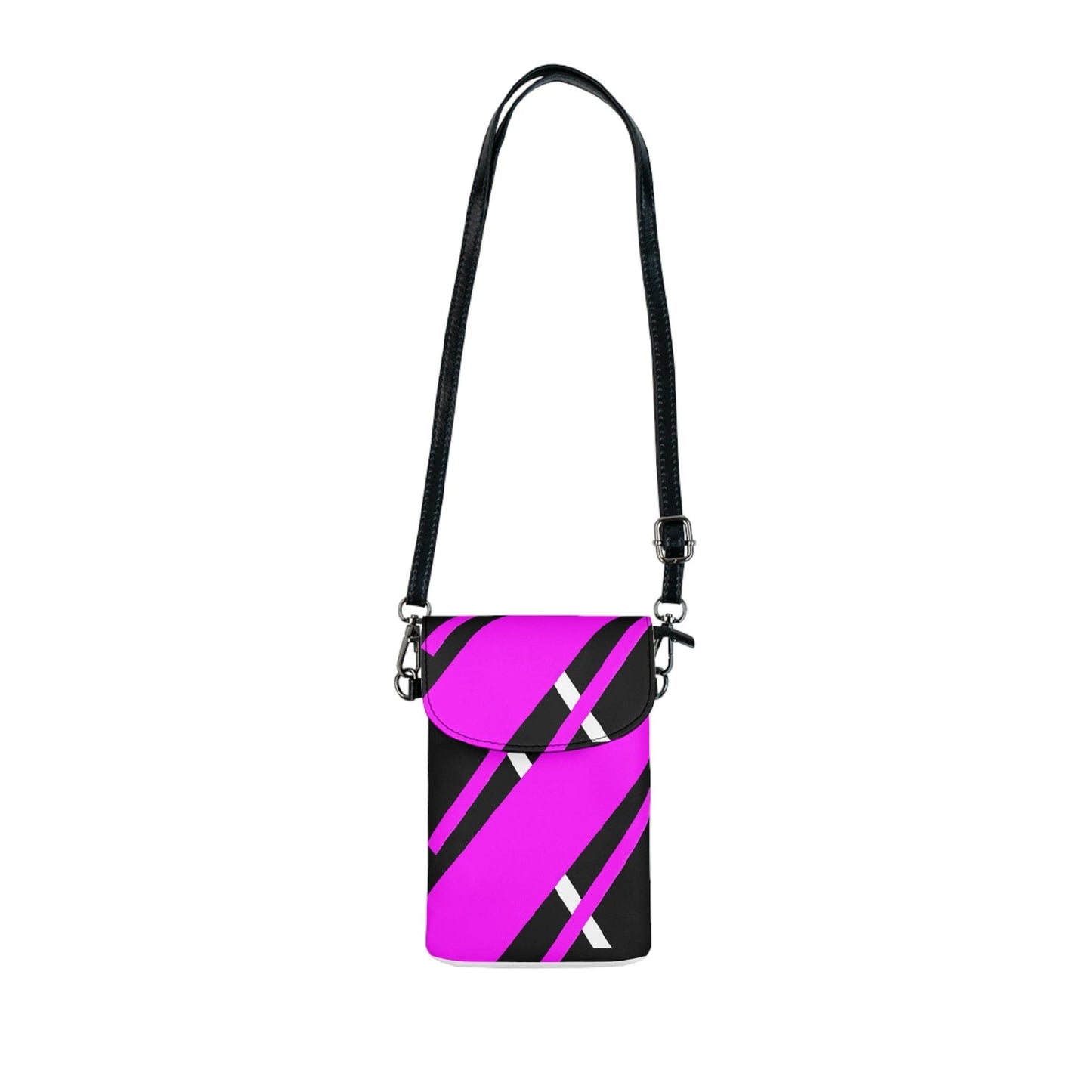 Crossbody Cell Phone Wallet Purse, Black And Pink Geometric Pattern