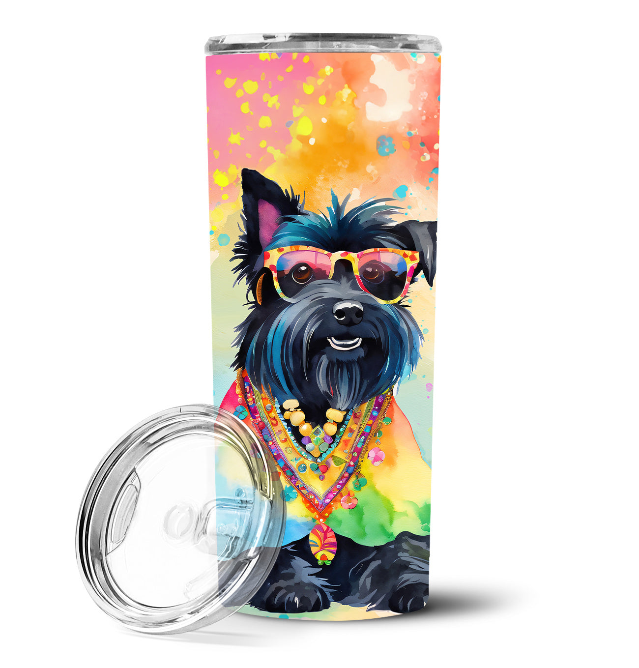 Scottish Terrier Hippie Dawg Stainless Steel Skinny Tumbler Vacuum Double Walled Reusable Insulated Tumbler Travel Cup for Coffee Cocktails Gift with Lid, 20 oz