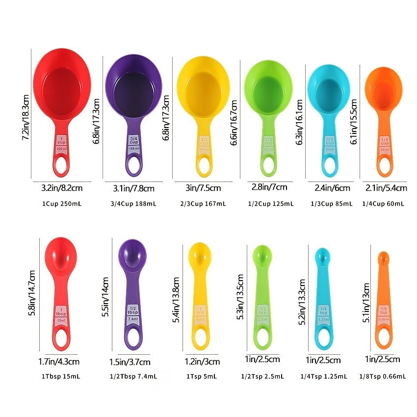 Set 12 Pieces Plastic Measuring Cup Measuring Spoon Set With Scale Color Kitchen Baking Tools Flour Milk Powder Coffee Measuring