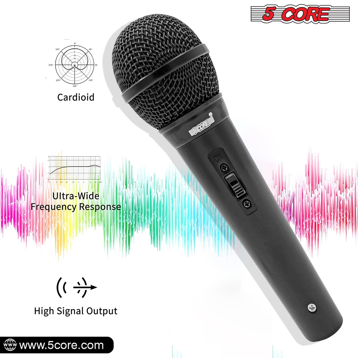 5 Core Microphone Pair XLR Dynamic Mic Karaoke Singing Handheld Microfono Wired Professional Unidirectional 1/4 Plug In Cord Connection for Vocal DJ Music - PM 1O1 BLK