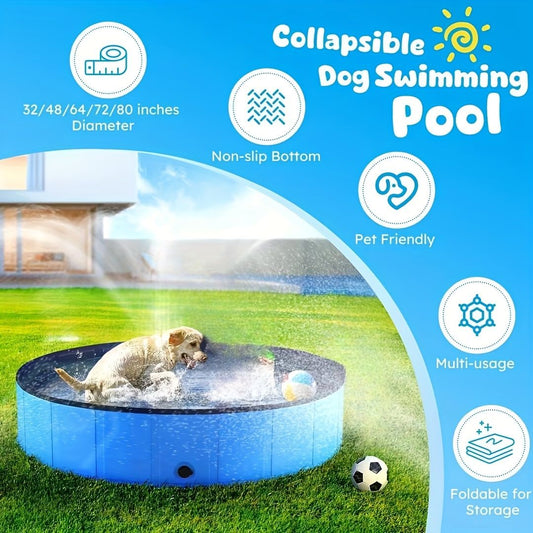 Dog Pool for Large Dogs Kiddie Pool Hard Plastic Foldable Dog Bathing Tub Portable Outside Kids Swimming Pool for Pets and Dogs