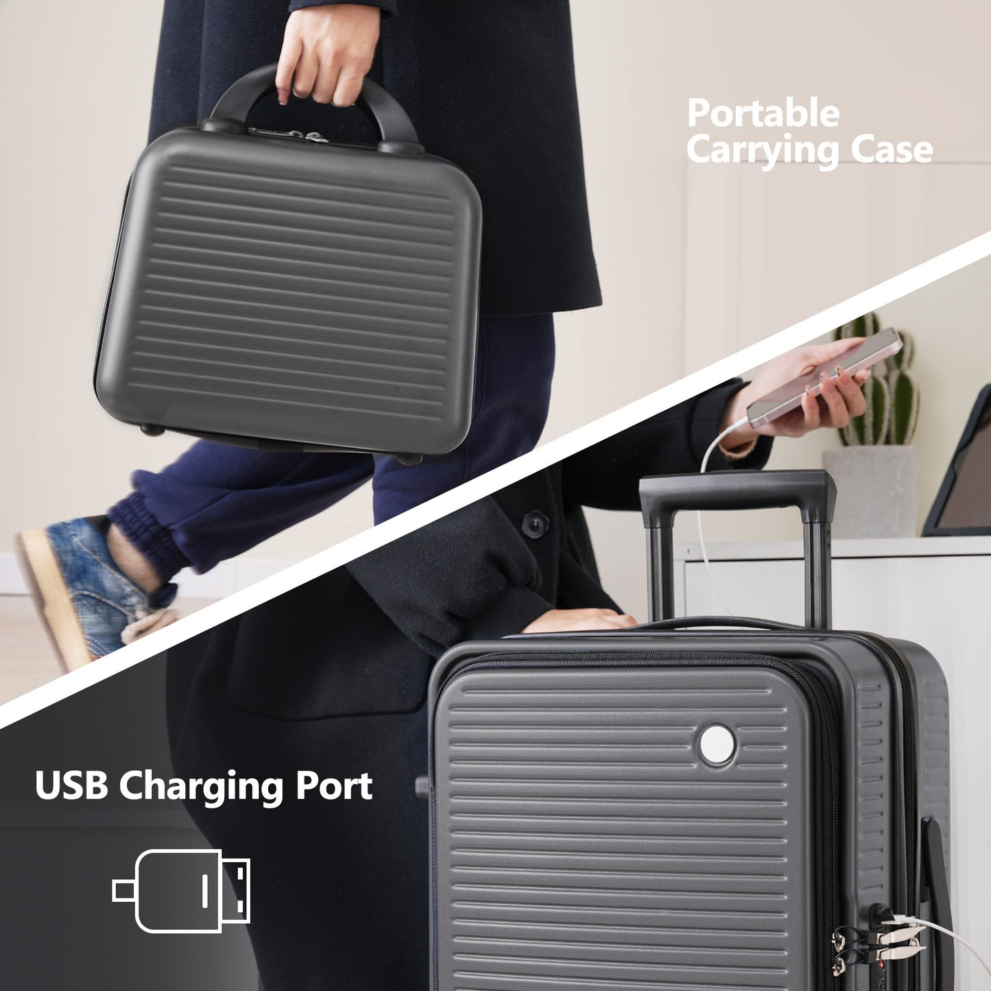 Carry-on Luggage 20 Inch Front Open Luggage Lightweight Suitcase with Front Pocket and USB Port, 1 Portable Carrying Case