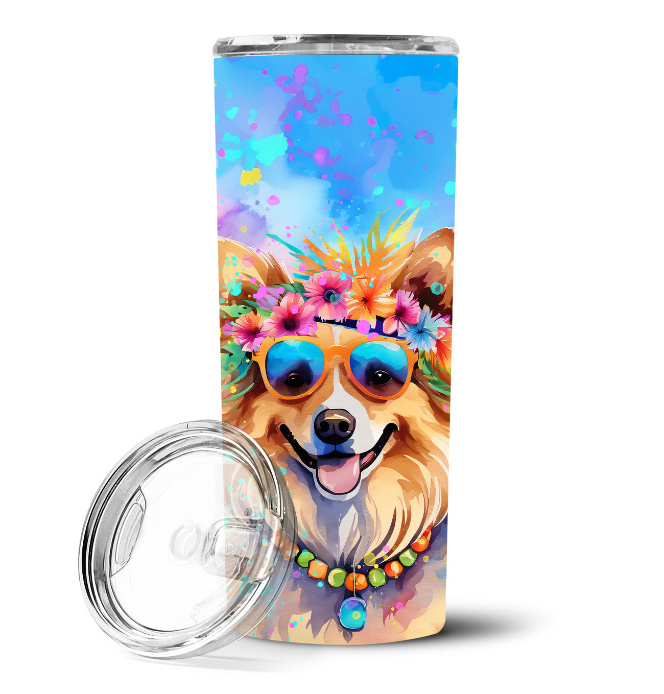 Pomeranian Hippie Dawg Stainless Steel Skinny Tumbler Vacuum Double Walled Reusable Insulated Tumbler Travel Cup for Coffee Cocktails Gift with Lid, 20 oz