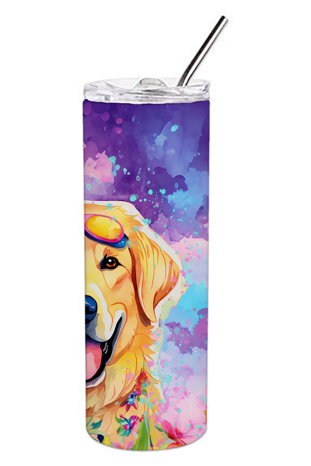 Yellow Labrador Hippie Dawg Stainless Steel Skinny Tumbler Vacuum Double Walled Reusable Insulated Tumbler Travel Cup for Coffee Cocktails Gift with Lid, 20 oz