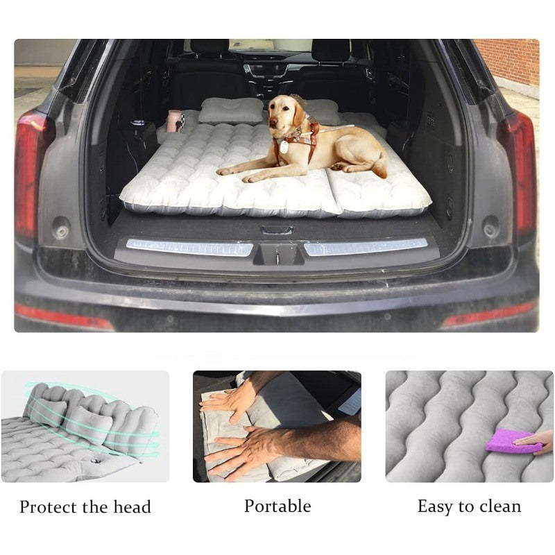 SUV Air Mattress, Inflatable Car Mattress Bottle and Phone Holder Thickened Flocking &PVC Surface Car Bed with Electric Air Pump