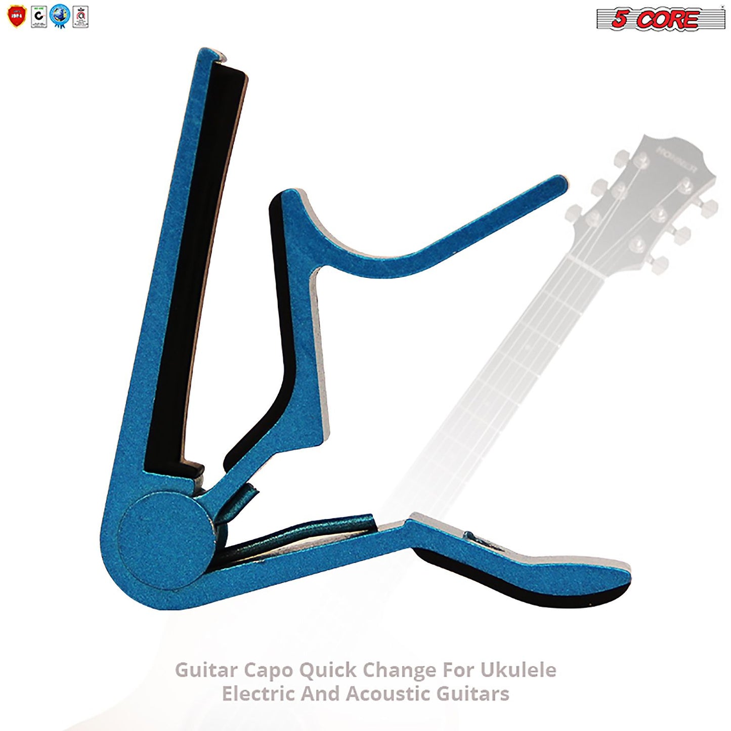 5 CORE Capo Acoustic Electric Guitar 6 String Kapo Quick And Easy Adjustment Classic Clip For Banjo Mandolin Or Ukulele Capotraste Para Guitarra - CAPO BLUE 2Pc