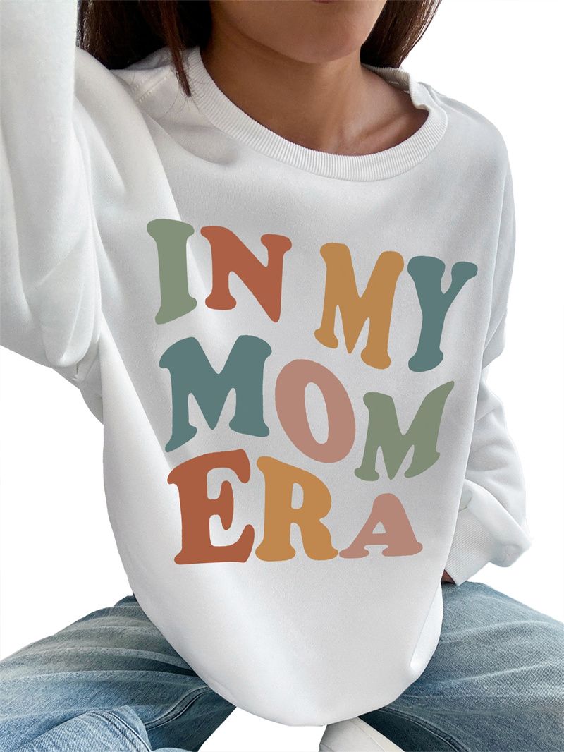 Women Basic Casual Pullover Spring Autumn Long Sleeve Color Letters Printed Round Neck