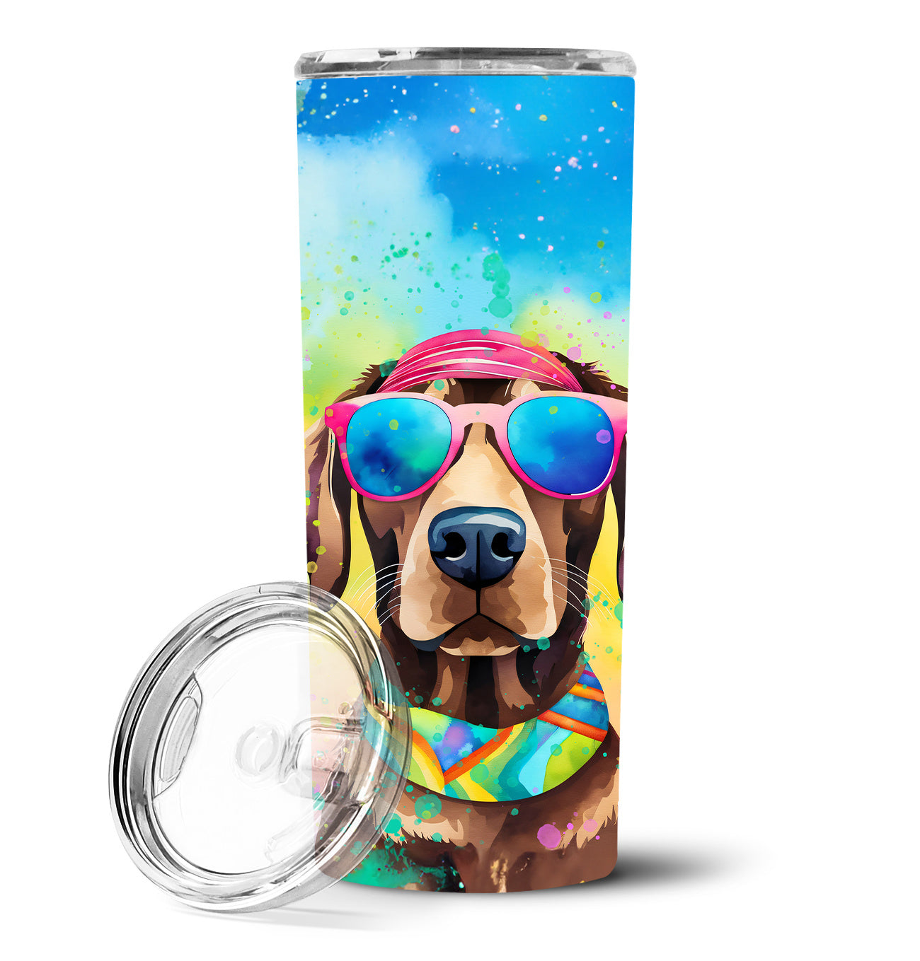 Chocolate Labrador Hippie Dawg Stainless Steel Skinny Tumbler Vacuum Double Walled Reusable Insulated Tumbler Travel Cup for Coffee Cocktails Gift with Lid, 20 oz