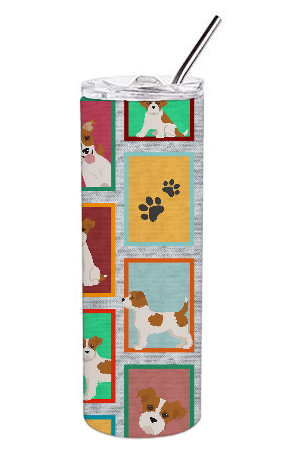 Lots of Red and White Jack Russell Terrier Stainless Steel Skinny Tumbler Vacuum Double Walled Reusable Insulated Tumbler Travel Cup for Coffee Cocktails Gift with Lid, 20 oz