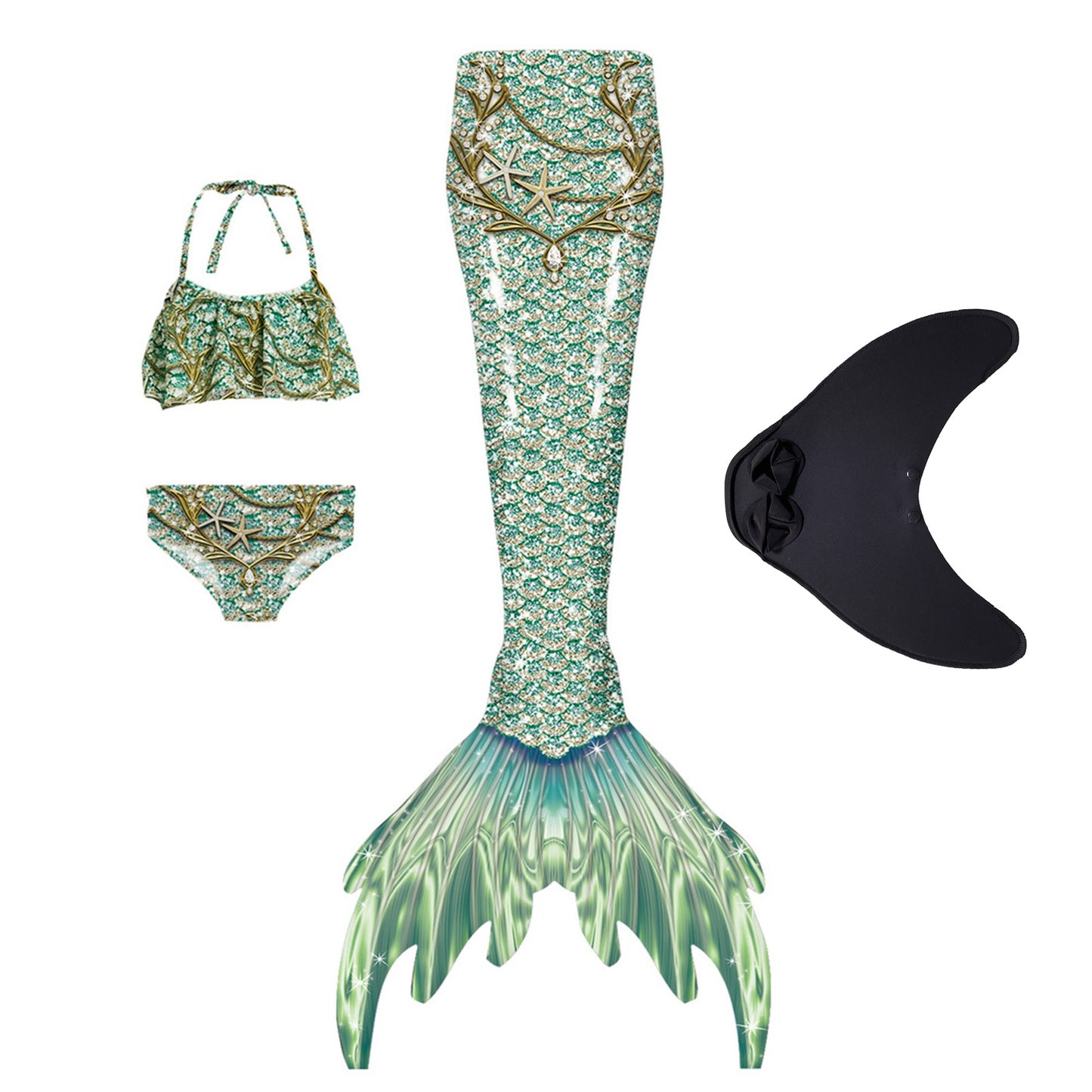 Mermaid Tail Swimsuit with Monofin Women  Swimwear Bikini Set