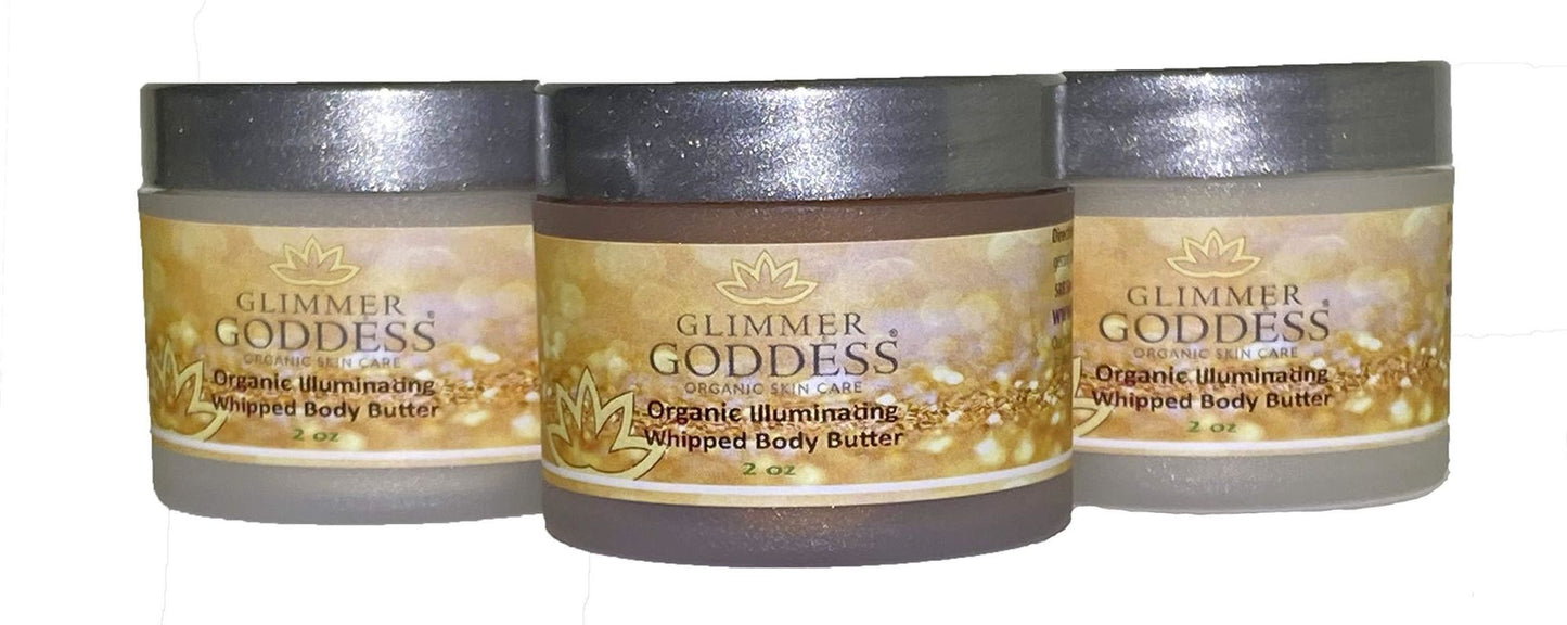 3 Pcs Organic Whipped Shea Body Shimmers Travel Size 2 fl oz Bronze Diamond & Gold Shimmer Vegan Cruelty Free