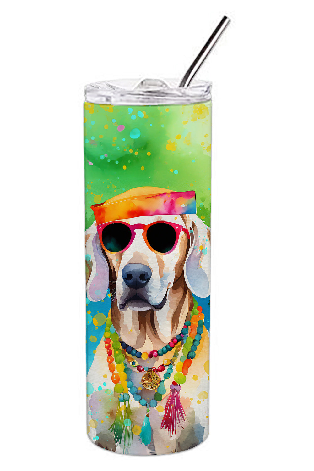 Weimaraner Hippie Dawg Stainless Steel Skinny Tumbler Vacuum Double Walled Reusable Insulated Tumbler Travel Cup for Coffee Cocktails Gift with Lid, 20 oz