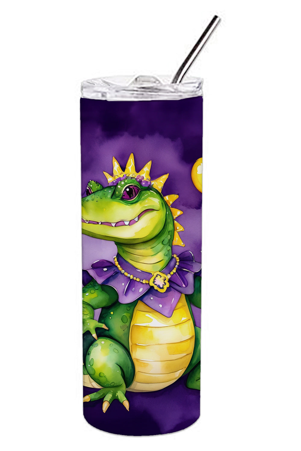 Alligator Mardi Gras Stainless Steel Skinny Tumbler Vacuum Double Walled Reusable Insulated Tumbler Travel Cup for Coffee Cocktails Gift with Lid, 20 oz