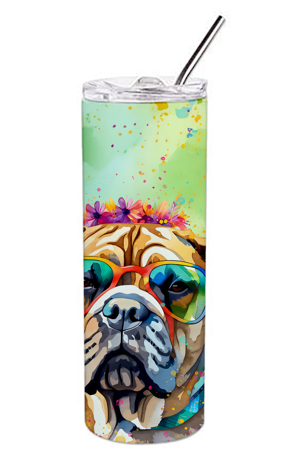 Bullmastiff Hippie Dawg Stainless Steel Skinny Tumbler Vacuum Double Walled Reusable Insulated Tumbler Travel Cup for Coffee Cocktails Gift with Lid, 20 oz