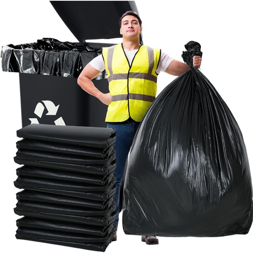 Multiple large heavy-duty tank liners - black plastic garbage bags for lawns, leaves, contractors, yards, and outdoor use