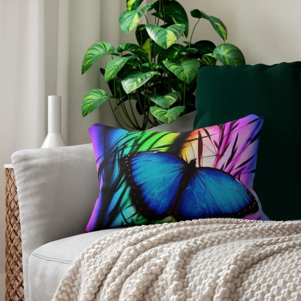 Decorative Throw Pillow - Double Sided Sofa Pillow / Blue Butterfly