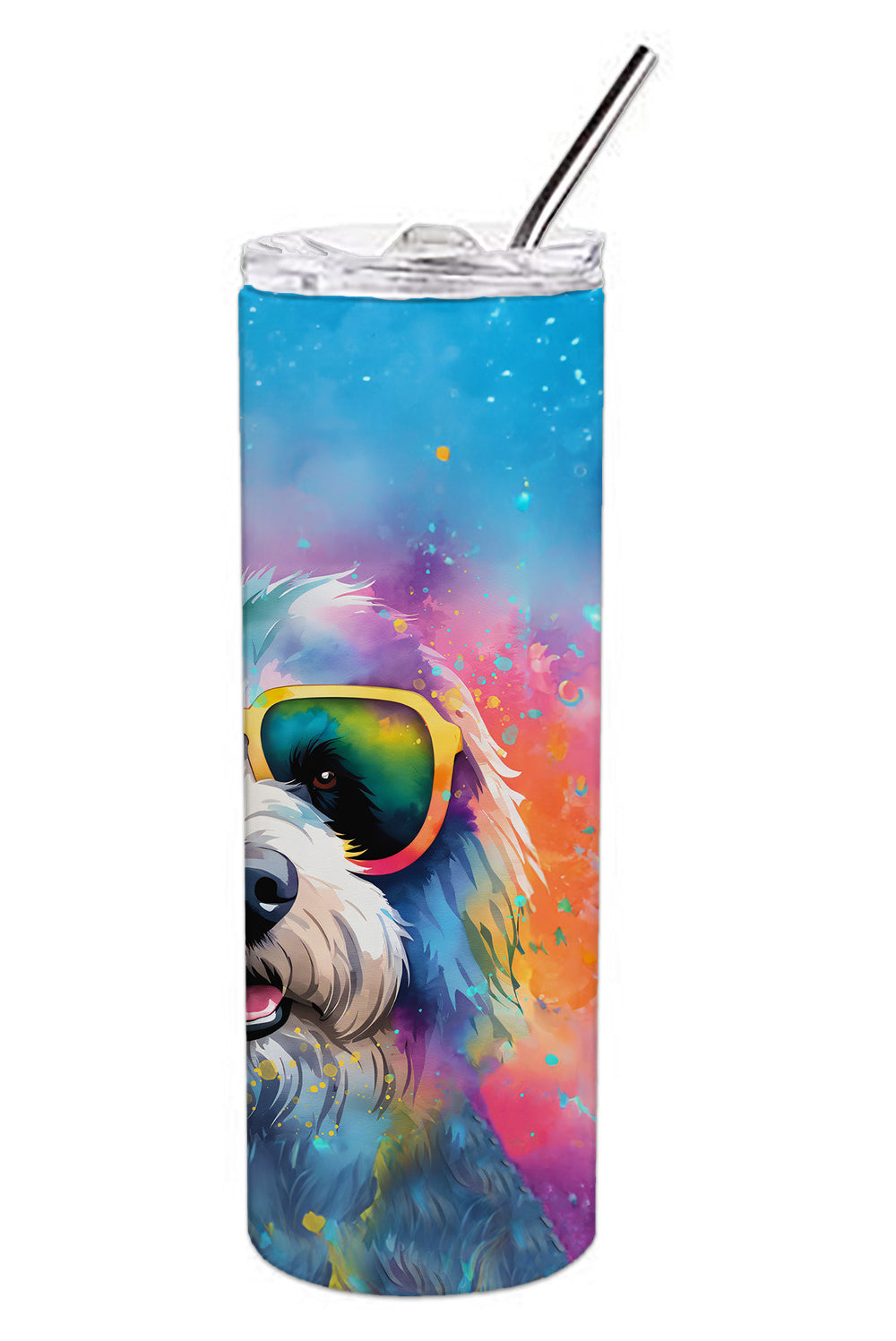 Old English Sheepdog Hippie Dawg Stainless Steel Skinny Tumbler Vacuum Double Walled Reusable Insulated Tumbler Travel Cup for Coffee Cocktails Gift with Lid, 20 oz