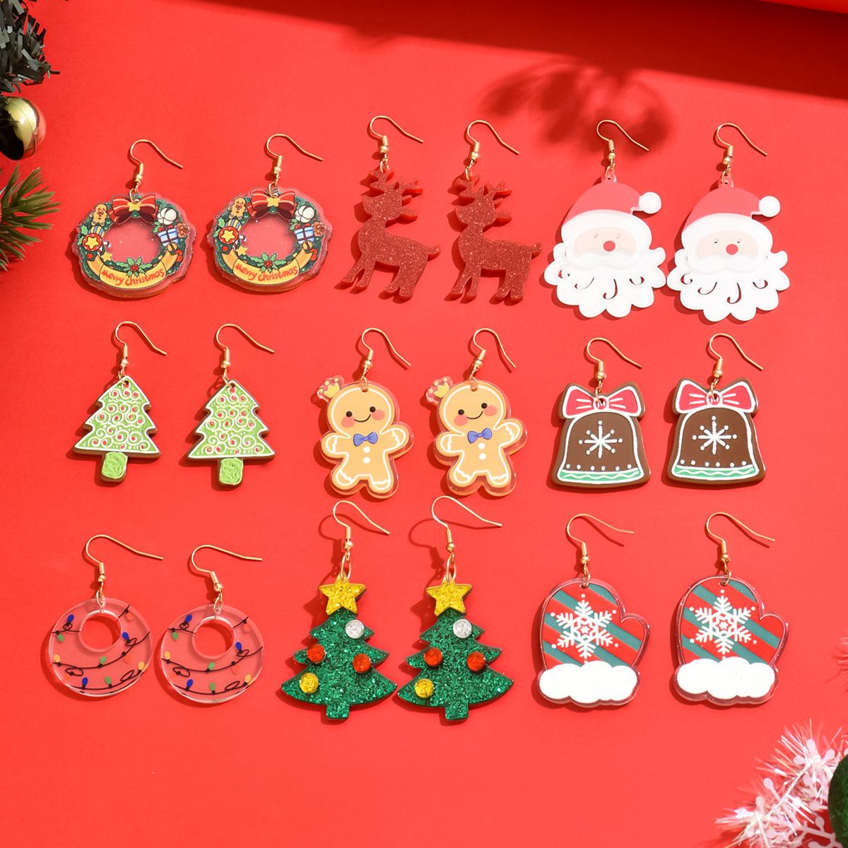 Cute Christmas Themed Stud Earrings Set - Spread  Holiday Cheer with Adorable Designs"Christmas Themed Acrylic Earrings Set -  Spread Holiday Cheer with Festive Designs"