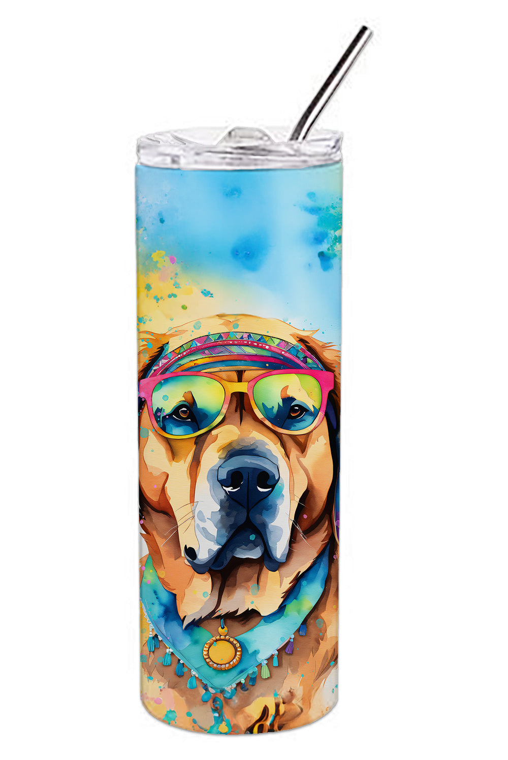 Mastiff Hippie Dawg Stainless Steel Skinny Tumbler Vacuum Double Walled Reusable Insulated Tumbler Travel Cup for Coffee Cocktails Gift with Lid, 20 oz