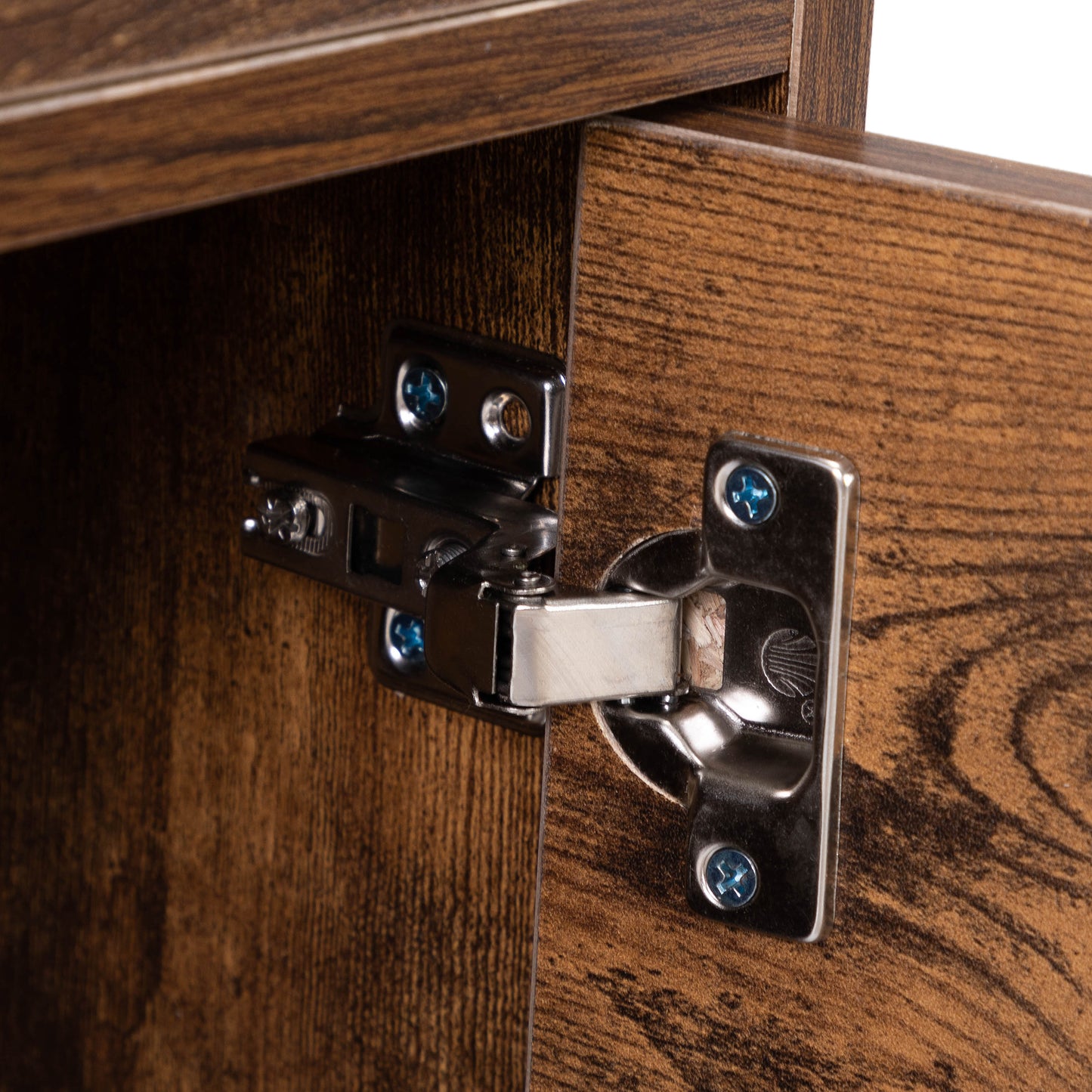 Salon Station, Hair Styling Station with Drawers, Cabinet and Hair Dryer Holders, Rustic Brown